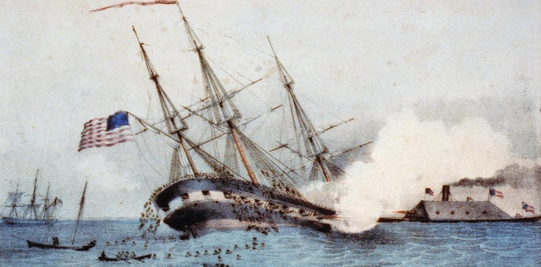 Ironclad CSS Virginia rams and sinks the USS Cumberland