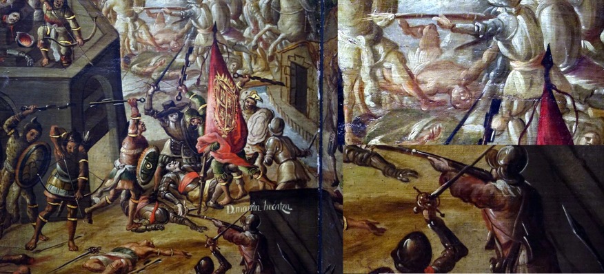 Spanish Conquistadors with Arquebus fight aztecs in conquest of mexico