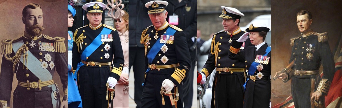 royal family wearing royal navy dress sword belt