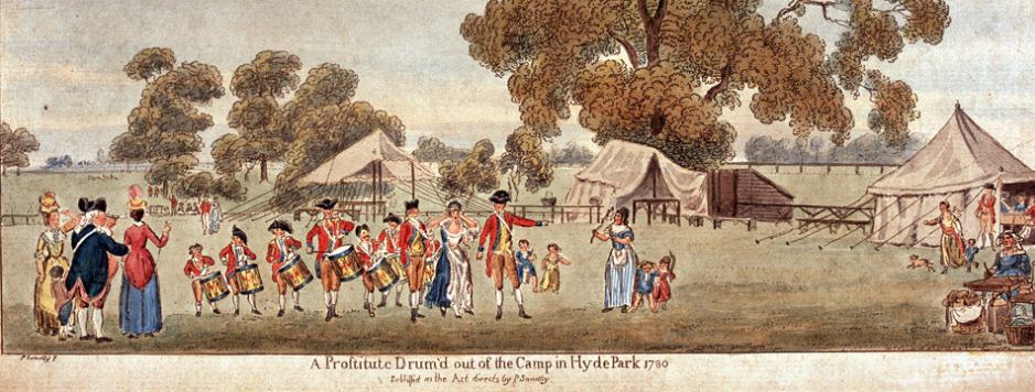 Prostitute being drummed out of a British camp in 1780