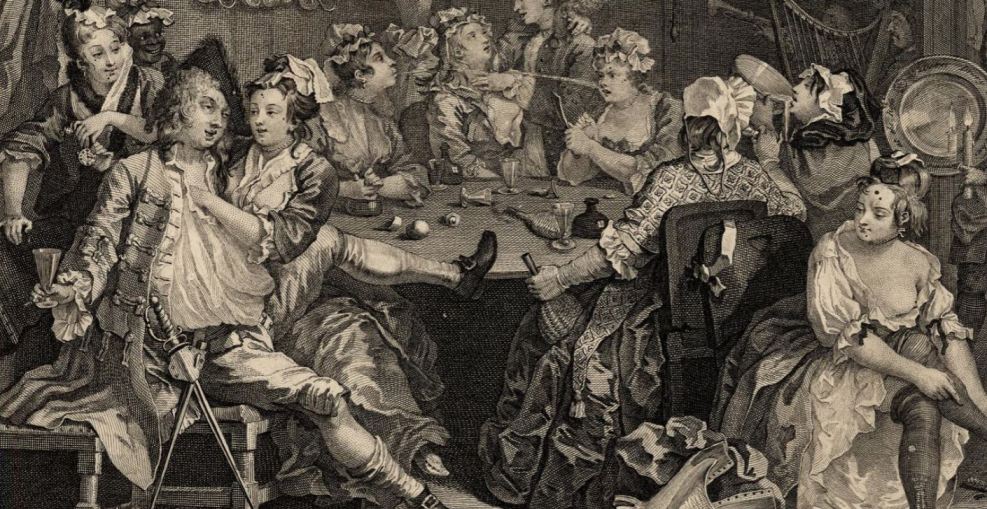 A Rake's Progress by William Hogarth (1735) illustrating higher class prostitutes at the time 