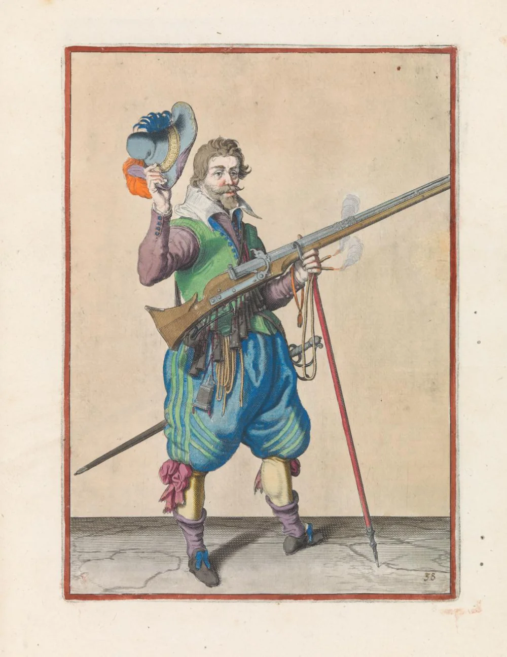 Musketeer saluting, plate 38